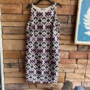 Jennifer Lopez white purple black stretch sleeveless dress EUC 0X